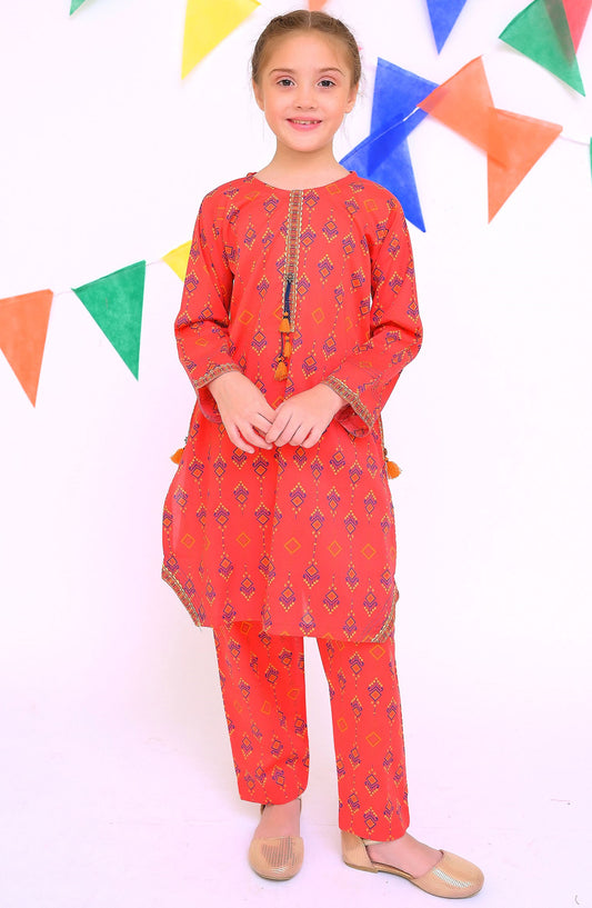 Shanzey Printed Lawn Stitched 2 Piece Co-Ords Suit - SHK-4316 - SHZ25LC - Pink - Girls Summer Collection