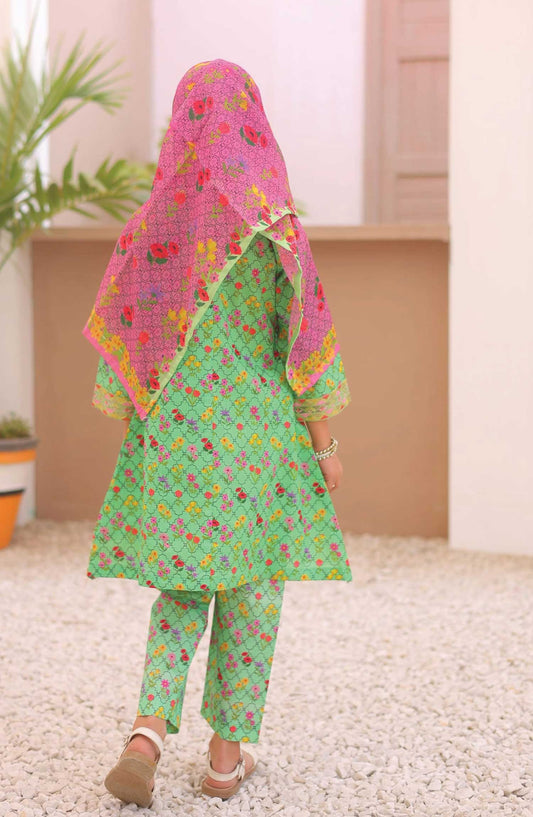 Shifa by Suntex Embroidered Airjet Cotton Stitched 3 Piece Suit - SHK 2501 K Green - SS25AC - Girls Collection