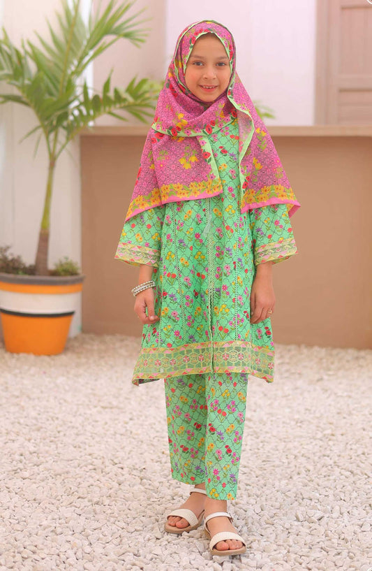 Shifa by Suntex Embroidered Airjet Cotton Stitched 3 Piece Suit - SHK 2501 K Green - SS25AC - Girls Collection