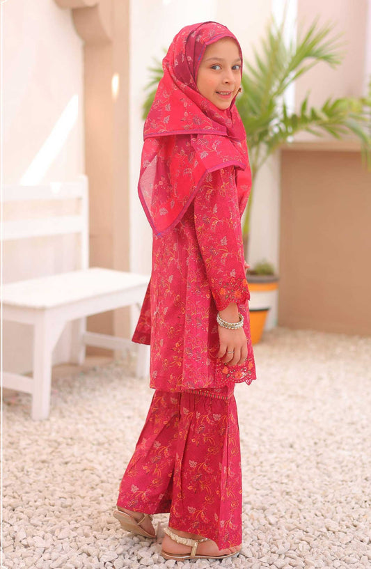 Shifa by Suntex Embroidered Airjet Cotton Stitched 3 Piece Suit - SHK 2502 K Red - SS25AC - Girls Collection