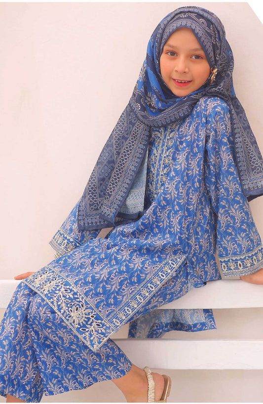 Shifa by Suntex Embroidered Airjet Cotton Stitched 3 Piece Suit - SHK 2504 K Blue - SS25AC - Girls Collection