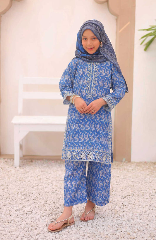 Shifa by Suntex Embroidered Airjet Cotton Stitched 3 Piece Suit - SHK 2504 K Blue - SS25AC - Girls Collection