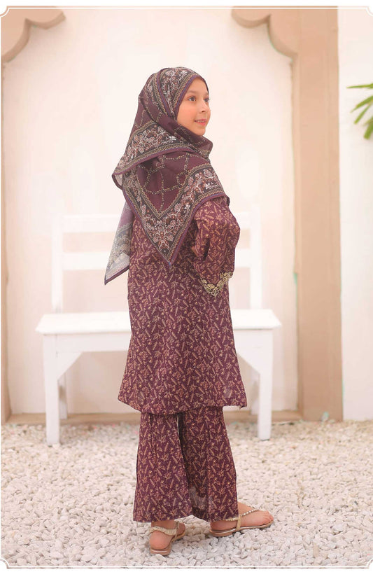 Shifa by Suntex Embroidered Airjet Cotton Stitched 3 Piece Suit - SHK 2505 K Plum - SS25AC - Girls Collection