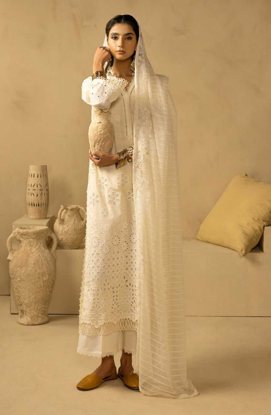 Khoobsurat Chikankari Lawn Unstitched 3 Piece - SK-35 - K25CL - White - Summer Collection