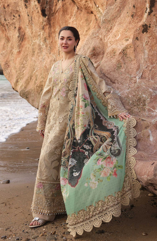 Hania by Serene Embroidered Lawn Unstitched 3 Piece - SL-83 AYZAL - - Peach - Summer Collection