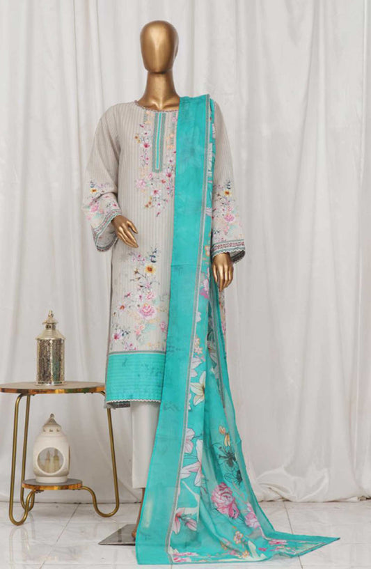 Bin Saeed Printed Lawn Stitched 3 Piece - SM-001 - BS25EL - Light Grey - Summer Collection