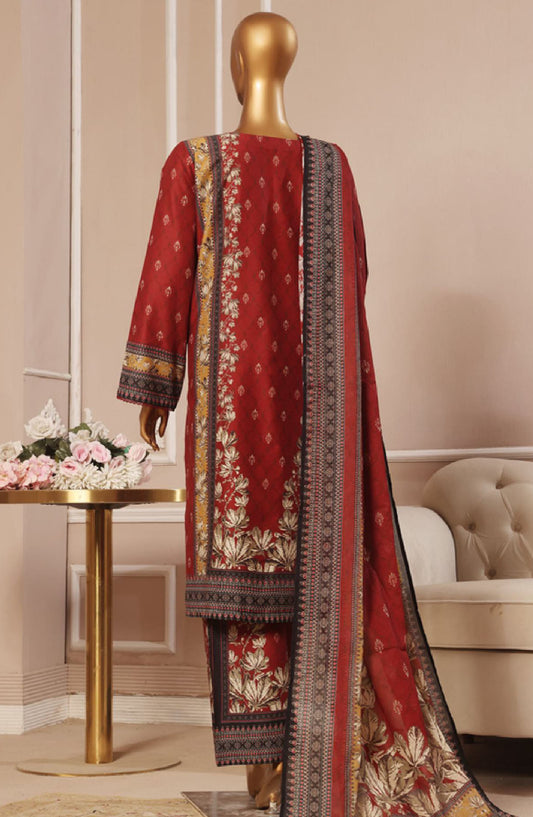 Bin Saeed Embroidered Lawn Stitched 3 Piece Suit - SM-046 - BS25ELCV4 - Red - Summer Collection