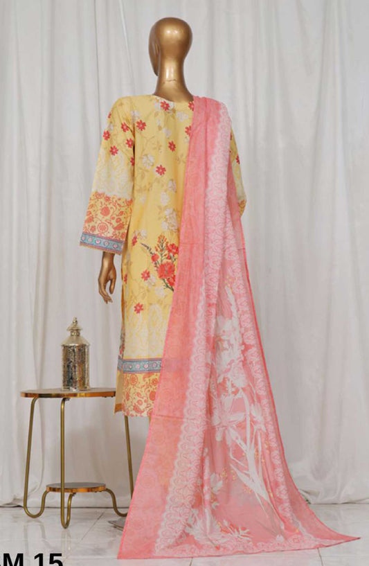 Bin Saeed Printed Lawn Stitched 3 Piece - SM-15 - BS25EL - Yellow - Summer Collection