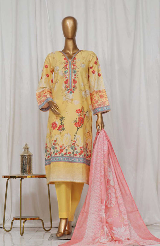 Bin Saeed Printed Lawn Stitched 3 Piece - SM-15 - BS25EL - Yellow - Summer Collection
