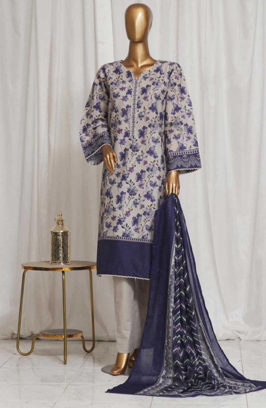 Bin Saeed Printed Lawn Stitched 3 Piece - SM-19 - BS25EL - Grey - Summer Collection