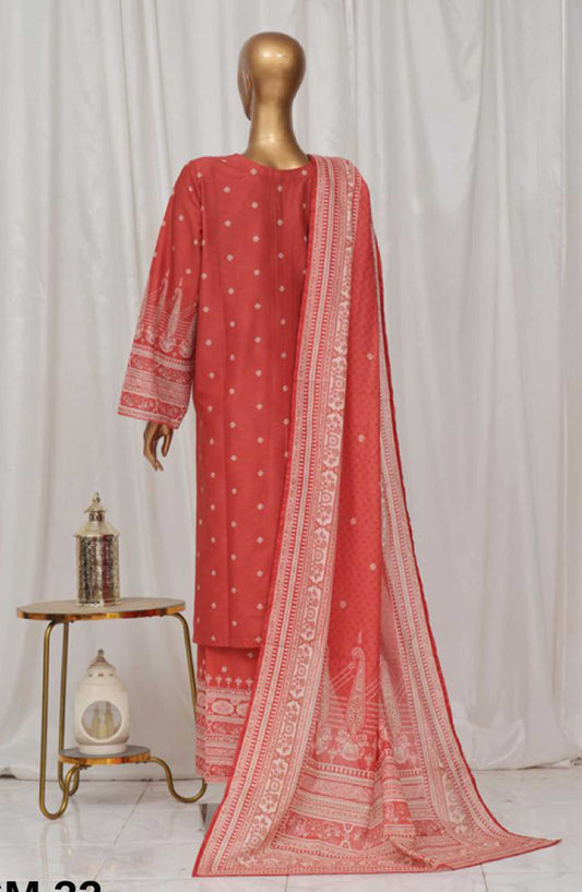 Bin Saeed Printed Lawn Stitched 3 Piece - SM-32 - BS25EL - Poppy Red - Summer Collection