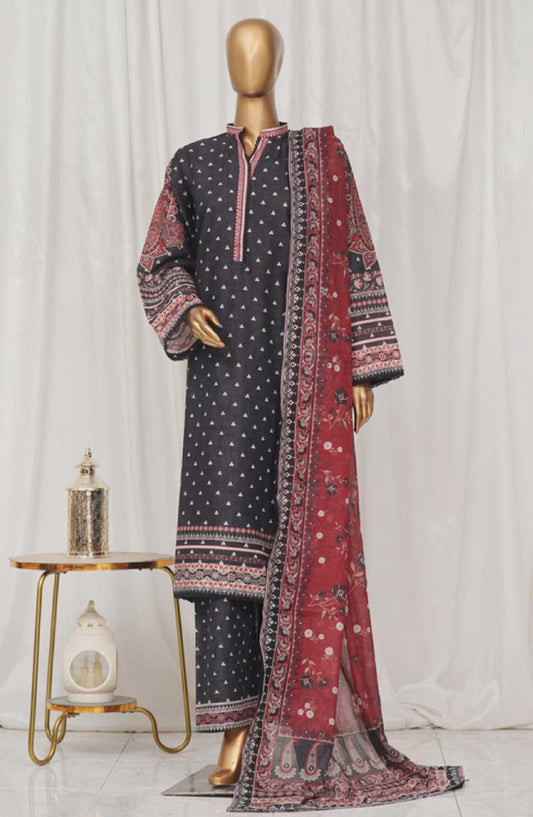 Bin Saeed Printed Lawn Stitched 3 Piece - SM-36 - BS25EL - Dark Grey - Summer Collection