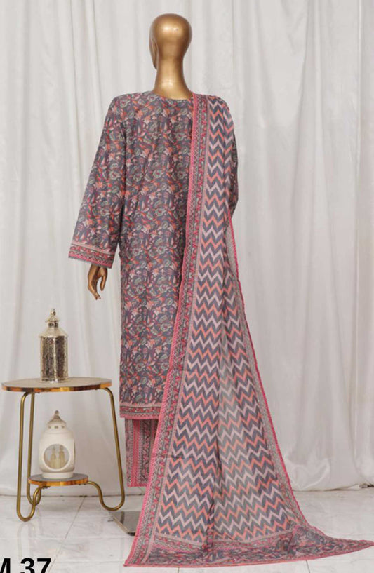 Bin Saeed Printed Lawn Stitched 3 Piece - SM-37 - BS25EL - Grey - Summer Collection