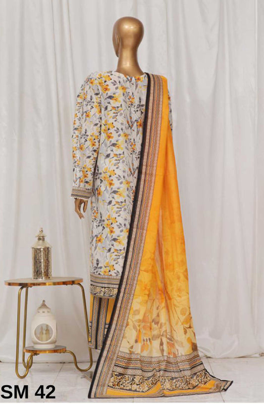 Bin Saeed Printed Lawn Stitched 3 Piece - SM-42 - BS25EL - White - Summer Collection