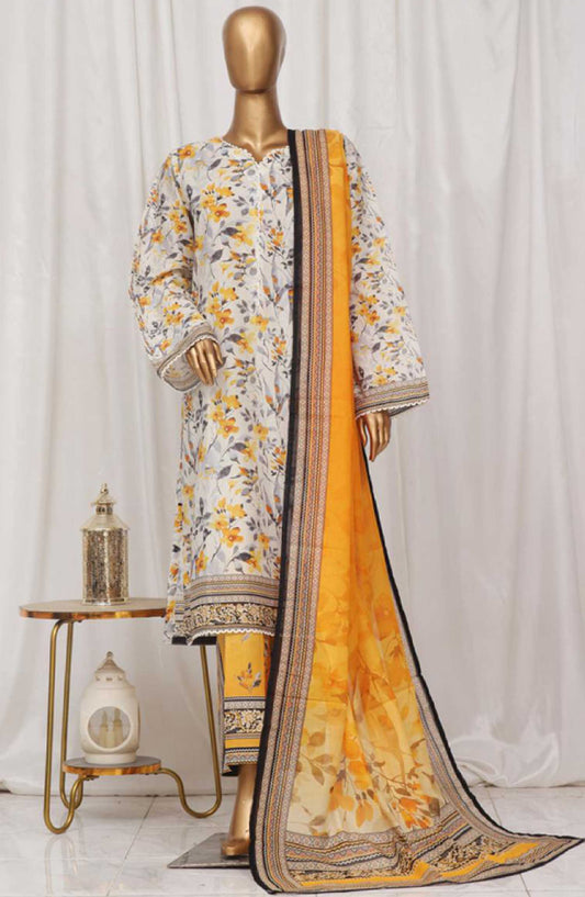 Bin Saeed Printed Lawn Stitched 3 Piece - SM-42 - BS25EL - White - Summer Collection