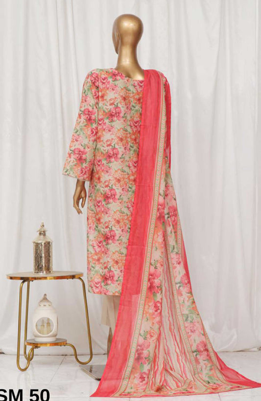 Bin Saeed Printed Lawn Stitched 3 Piece - SM-50 - BS25EL - Beige - Summer Collection