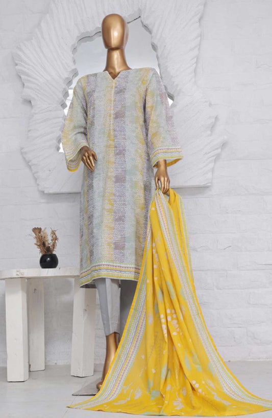 Bin Saeed Printed Lawn Stitched 3 Piece - SM-604 - BS25EL - Grey - Summer Collection