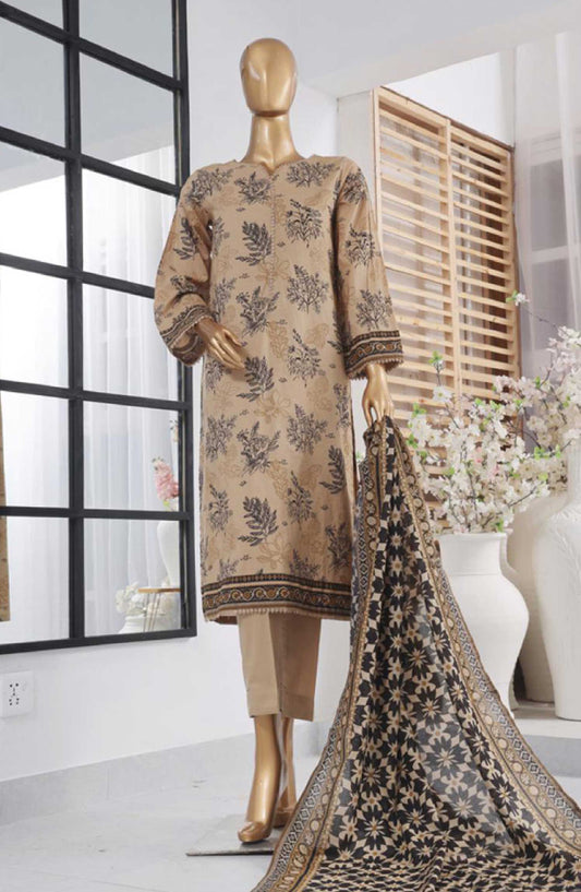 Bin Saeed Printed Lawn Stitched 3 Piece - SM-607 - BS25EL - Brown - Summer Collection