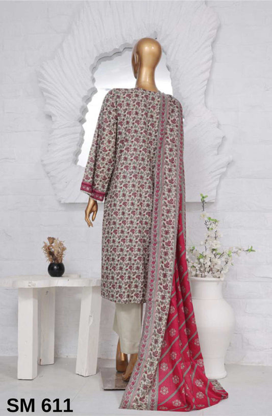 Bin Saeed Printed Lawn Stitched 3 Piece - SM-611 - BS25EL - Grey - Summer Collection