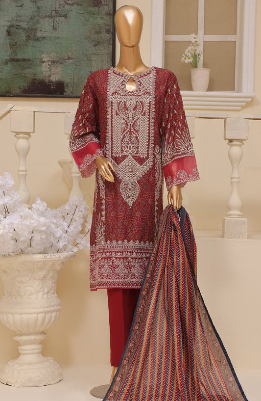 Bin Saeed Embroidered Lawn Stitched 3 Piece Suit - SM-614 - BS25ELCV4 - Red - Summer Collection