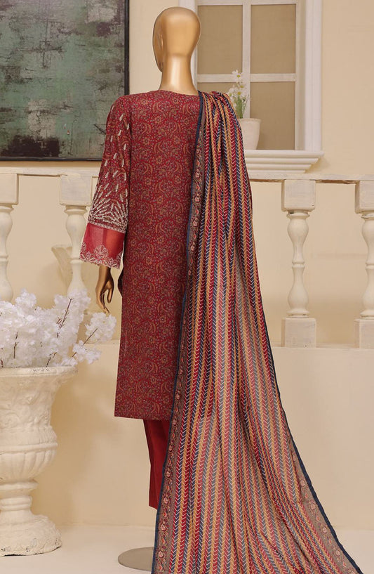 Bin Saeed Embroidered Lawn Stitched 3 Piece Suit - SM-614 - BS25ELCV4 - Red - Summer Collection