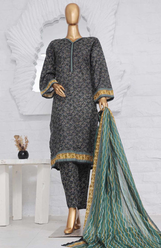 Bin Saeed Printed Lawn Stitched 3 Piece - SM-619 - BS25EL - Dark Grey - Summer Collection