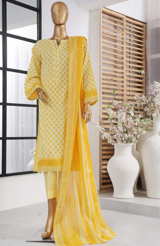 Bin Saeed Printed Lawn Stitched 3 Piece - SM-713 - BS25EL - Creamy Yellow - Summer Collection