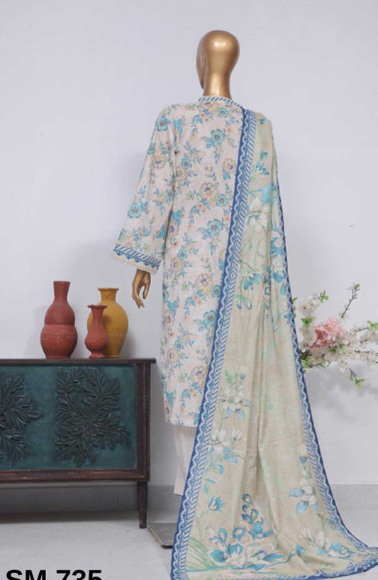 Bin Saeed Printed Lawn Stitched 3 Piece - SM-735 - BS25EL - White - Summer Collection