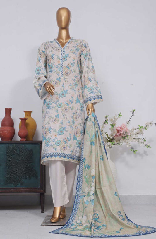 Bin Saeed Printed Lawn Stitched 3 Piece - SM-735 - BS25EL - White - Summer Collection