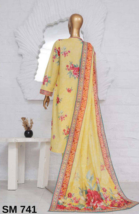 Bin Saeed Printed Lawn Stitched 3 Piece - SM-741 - BS25EL - Creamy Yellow - Summer Collection