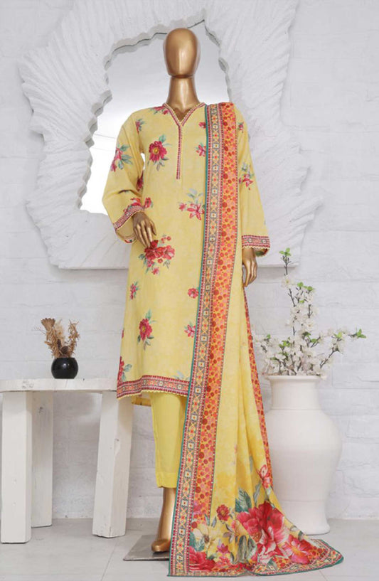 Bin Saeed Printed Lawn Stitched 3 Piece - SM-741 - BS25EL - Creamy Yellow - Summer Collection