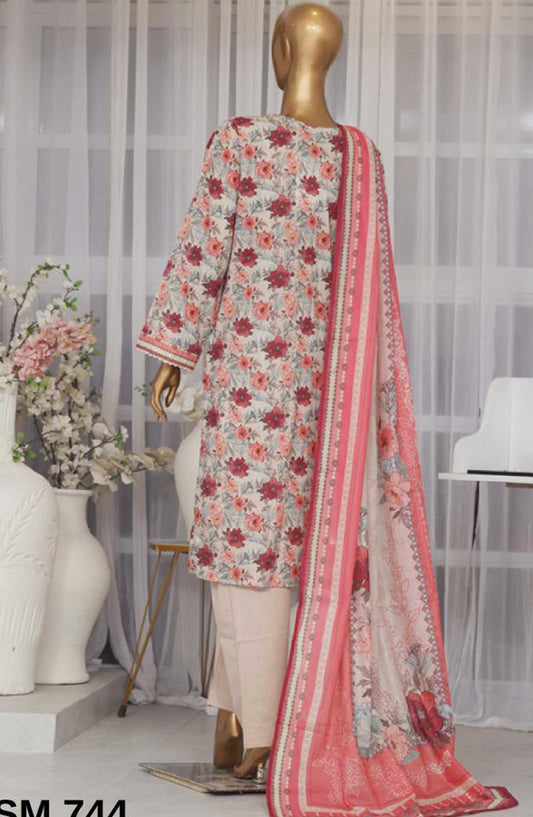 Bin Saeed Printed Lawn Stitched 3 Piece - SM-744 - BS25EL - Tea Pink - Summer Collection