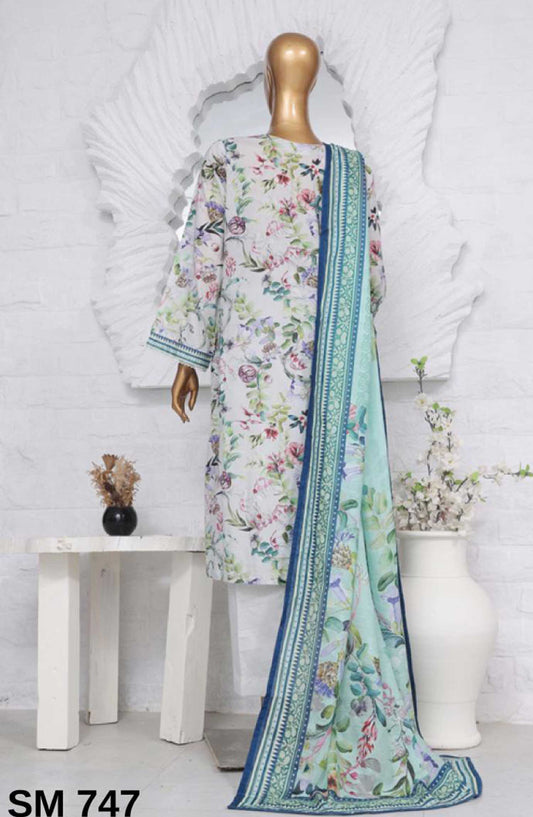 Bin Saeed Printed Lawn Stitched 3 Piece - SM-747 - BS25EL - White - Summer Collection