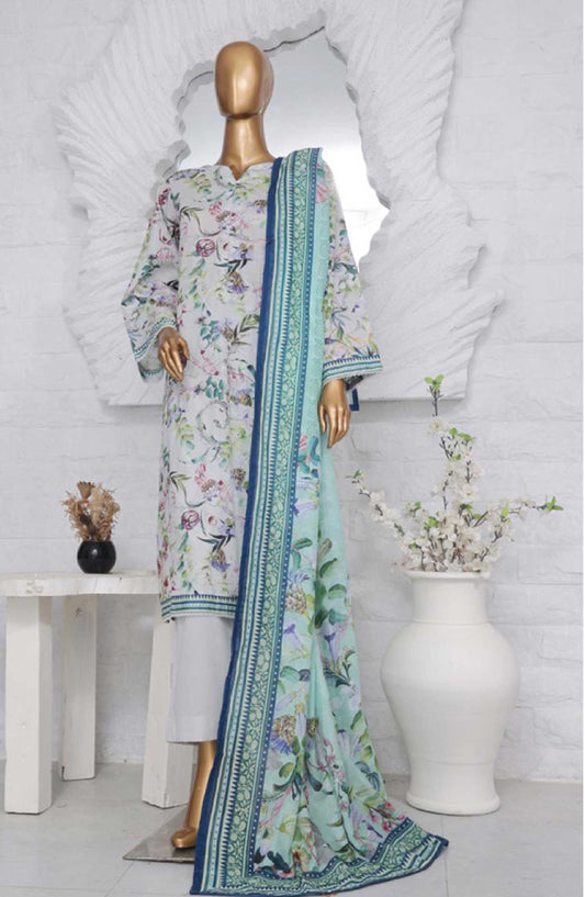 Bin Saeed Printed Lawn Stitched 3 Piece - SM-747 - BS25EL - White - Summer Collection
