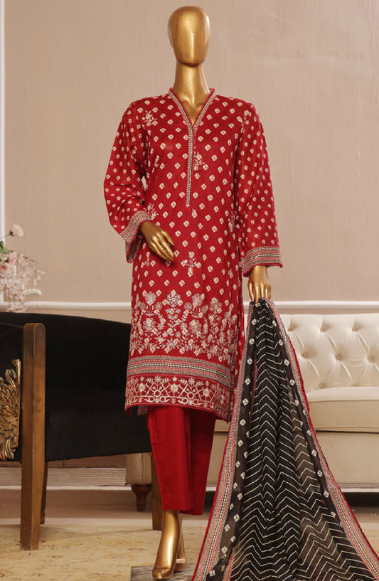 Bin Saeed Embroidered Lawn Stitched 3 Piece Suit - SM-754 - BS25ELCV4 - Red - Summer Collection