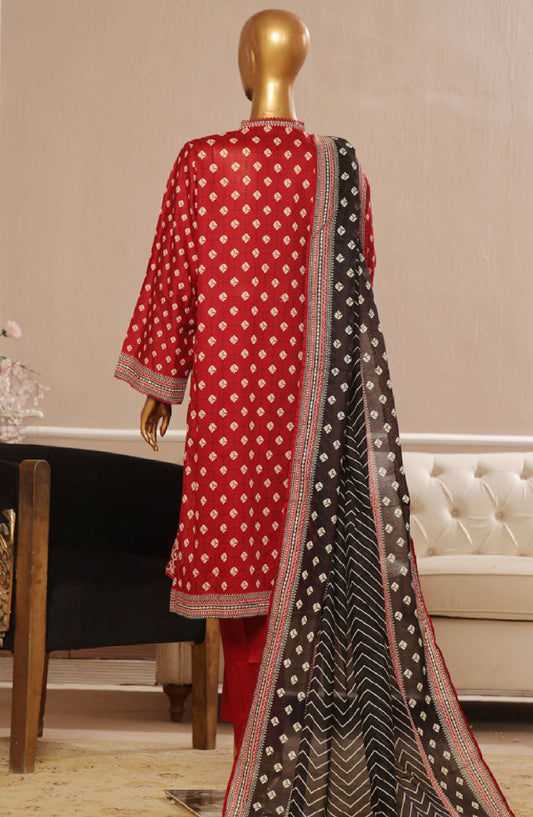Bin Saeed Embroidered Lawn Stitched 3 Piece Suit - SM-754 - BS25ELCV4 - Red - Summer Collection