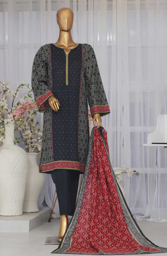 Bin Saeed Printed Lawn Stitched 3 Piece - SM-758 - BS25EL - Dark Grey - Summer Collection