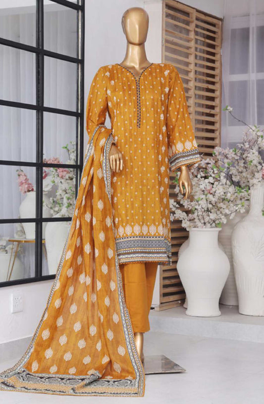 Bin Saeed Printed Lawn Stitched 3 Piece - SM-760 - BS25EL - Mustard - Summer Collection