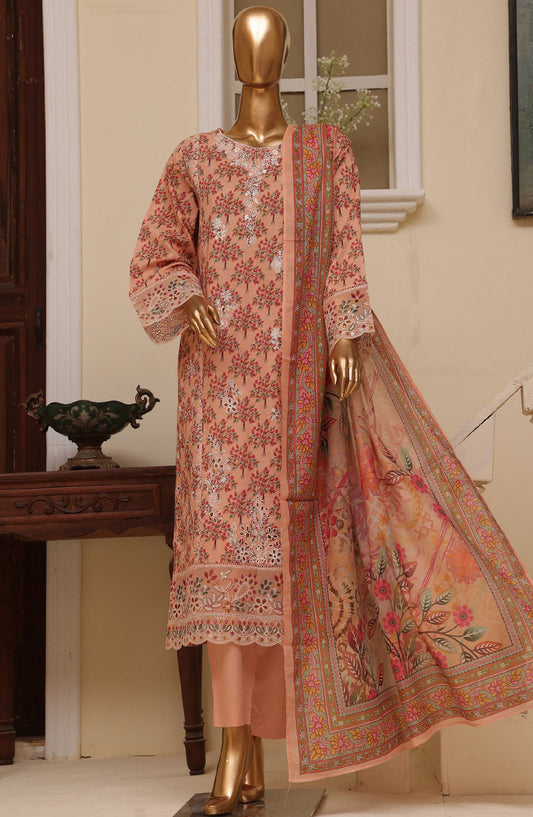 Bin Saeed Embroidered Lawn Stitched 3 Piece Suit - SM-773 - BS25ELCV4 - Peach - Summer Collection