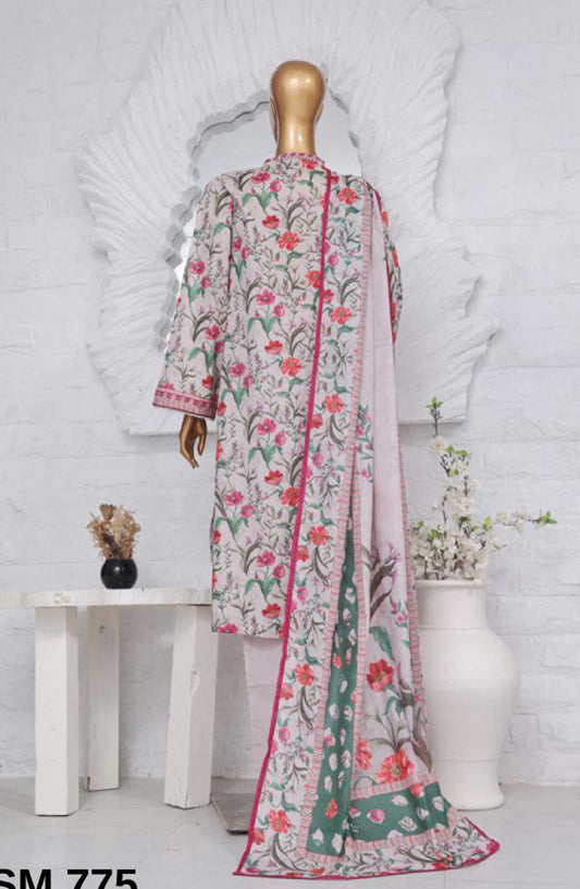 Bin Saeed Printed Lawn Stitched 3 Piece - SM-775 - BS25EL - White - Summer Collection