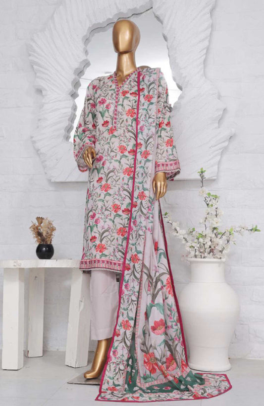 Bin Saeed Printed Lawn Stitched 3 Piece - SM-775 - BS25EL - White - Summer Collection