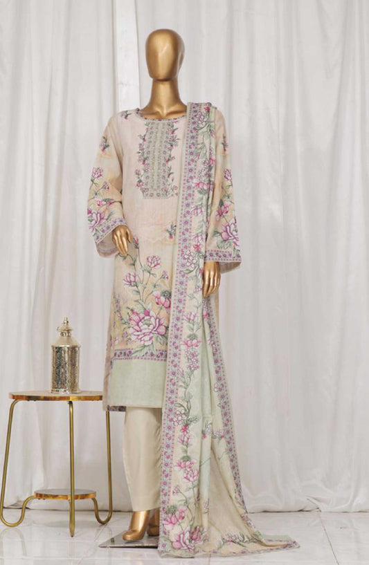 Bin Saeed Printed Lawn Stitched 3 Piece - SM 024 - BS25EL - Cream - Summer Collection