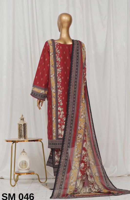 Bin Saeed Printed Lawn Stitched 3 Piece - SM 046 - BS25EL - Red - Summer Collection