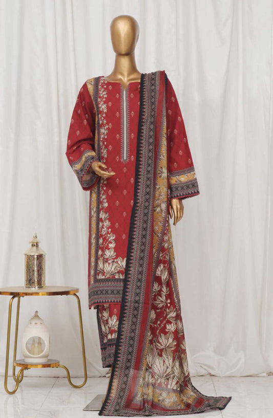 Bin Saeed Printed Lawn Stitched 3 Piece - SM 046 - BS25EL - Red - Summer Collection