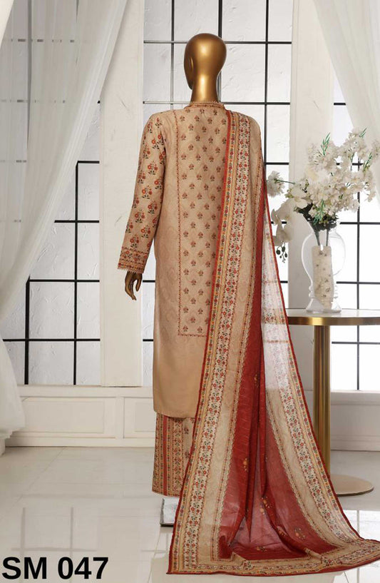 Bin Saeed Printed Lawn Stitched 3 Piece - SM 047 - BS25EL - Beige - Summer Collection
