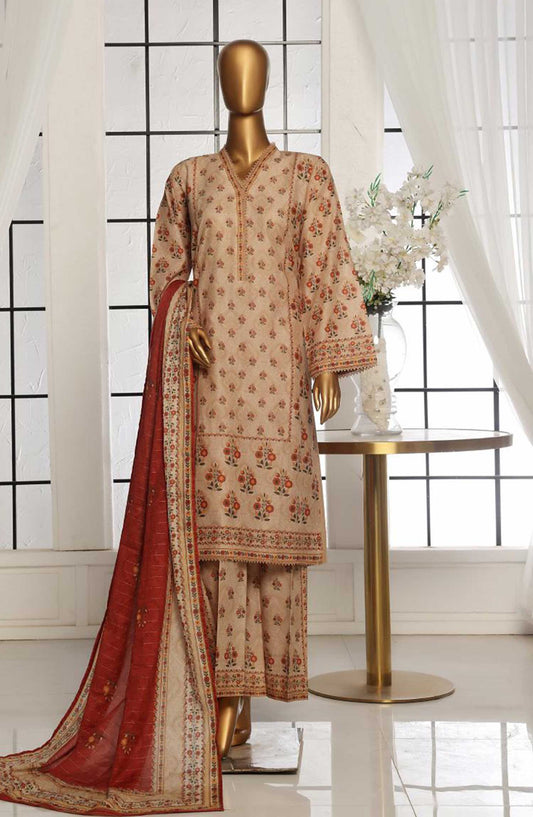 Bin Saeed Printed Lawn Stitched 3 Piece - SM 047 - BS25EL - Beige - Summer Collection