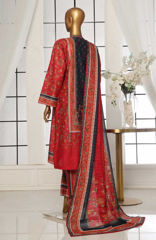 Bin Saeed Printed Lawn Stitched 3 Piece - SM 048 - BS25EL - Poppy Red - Summer Collection