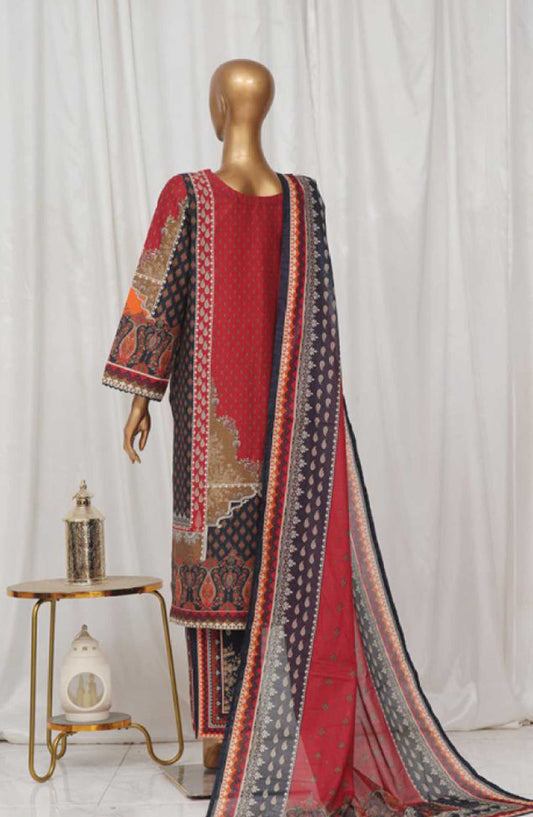 Bin Saeed Printed Lawn Stitched 3 Piece - SM 048 a - BS25EL - Red - Summer Collection