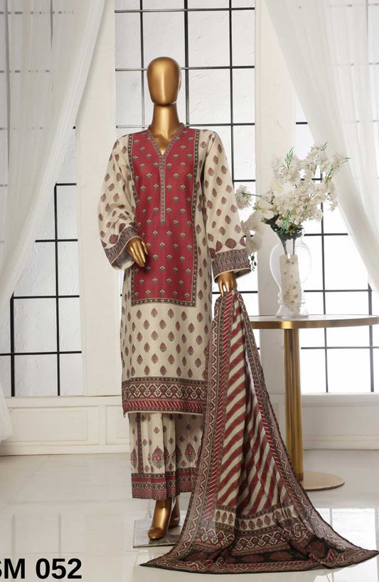 Bin Saeed Printed Lawn Stitched 3 Piece - SM 052 - BS25EL - Off White - Summer Collection