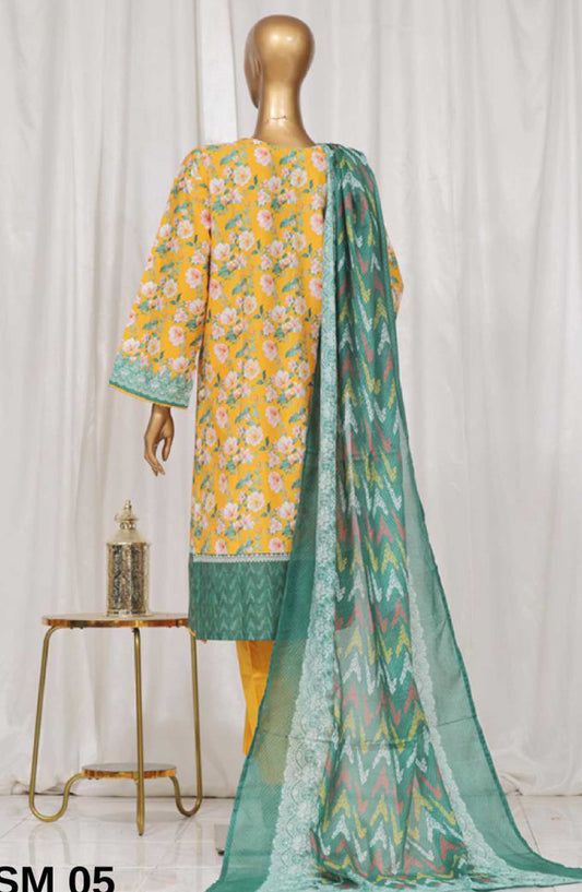 Bin Saeed Printed Lawn Stitched 3 Piece - SM 05 - BS25EL - Yellow - Summer Collection